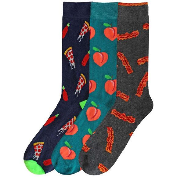 Mens 3-Pack Pizza Bacon Peaches Socks - Picture 4 of 4